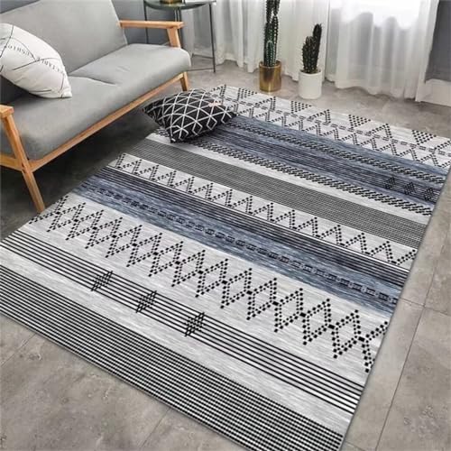 Tapis de salon anti-tache noir résistant et géométrique 200x250