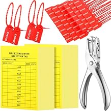 Chunful 101 Pieces Monthly Fire Extinguisher Inspection Tags 2026 to 2029 Plastic Maintenance Record Tags 5 x 3.25 Inch with Hole Puncher Adjustable Wire Ties Tamper Seals Numbered SecurityYellow