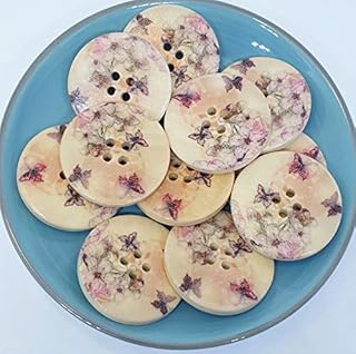MajorCrafts® 16pcs 30mm Pink Flower and Butterfly Pattern 4 Holes Round Wood Large Sewing Buttons Needlework Arts and Crafts Embellishments