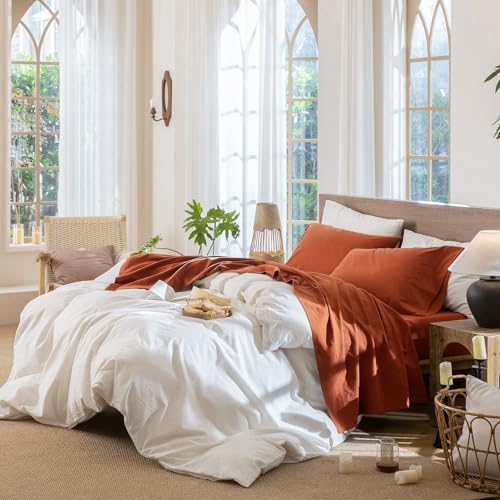 Image of MooMee Sheet Set 100% Washed Cotton Linen-Like Extra Deep Pocket Twin XL | Relaxed Linen-like Texture. Soft, Breathable & Lightweight Comfort. 15-19 inch Extra Deep Pocket with All-around Elastic