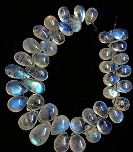 LKBEADS Natural Very Good RAINBOW MOONSTONE smooth pear shaped beads, blue flashy smooth pear beads, 7x9 mm - 9x13 mm, 6.5"strand[E0686]