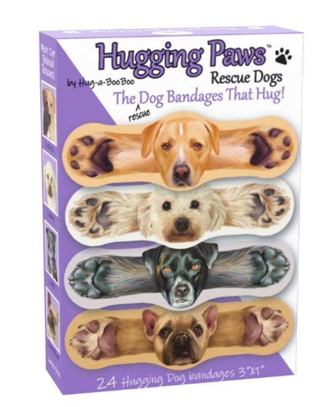 Hug-a-BooBoo Adorable Dog Bandages - Unique Rescue Dog Paintings! 24 Ct Mix (French Bulldog, Poodle, Lab)