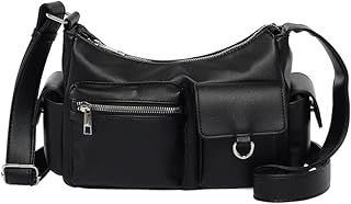 [ハニーズ] ショルダーバッグ 鞄 フェイクレザー 合皮 ファスナー開閉 無地 ガーリー オールシーズン 白 黒 レディース アウトポケットバッグ 2771219270