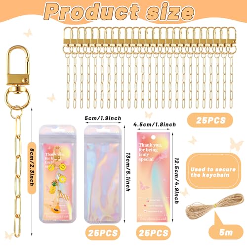 Image of Wurosi 25 Set Paperclip Keychain Making Kit, Bag Charm Kit, 25 Keychain Clips, 25 Extender Chain, 25 Resealable Pouch Bag, 25 Thank You Cards, 5M Hemp Rope, Jewelry Making Kit for DIY Keyrings Charms