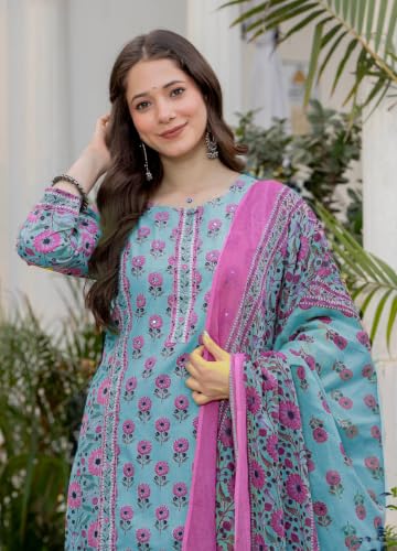 Image of Amayra Women's Pure Cotton Straight Kurta Set with Palazzo Pants & Dupatta|Kurta Set for Women