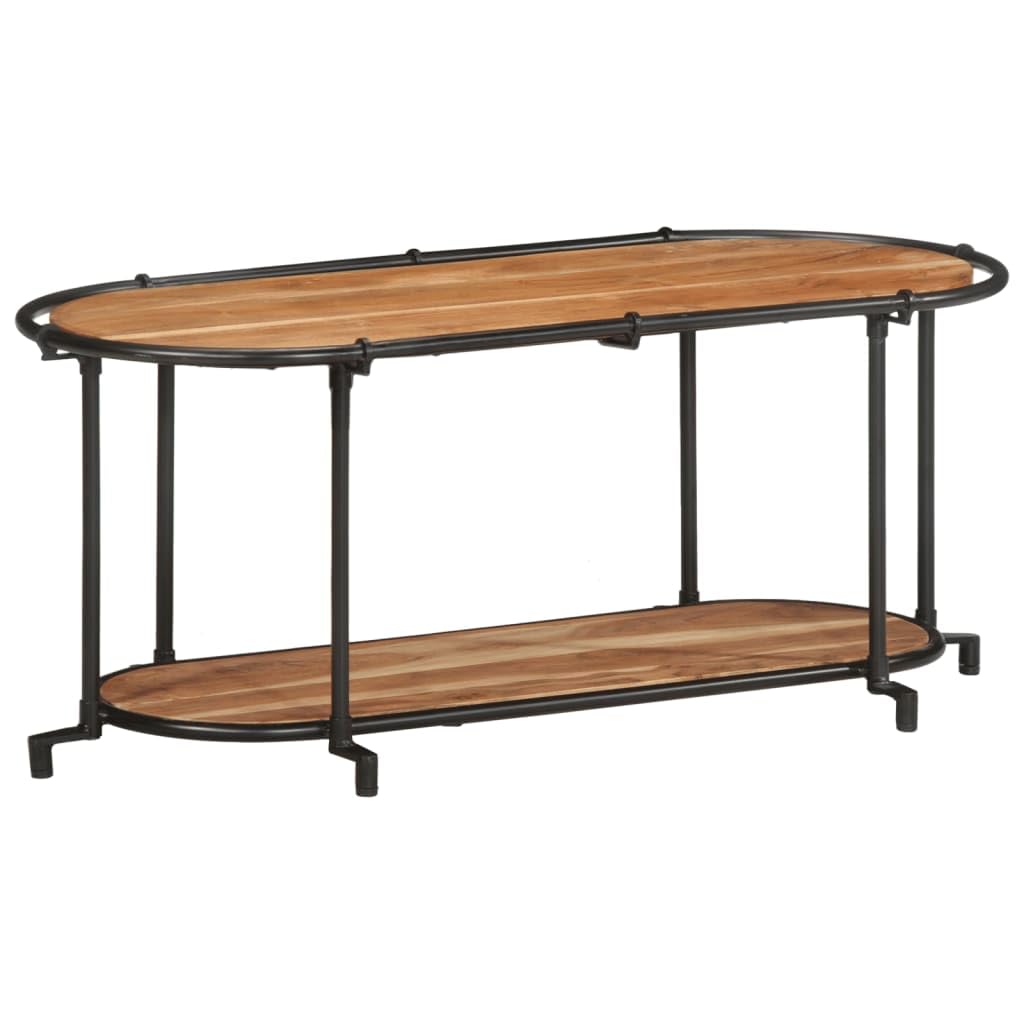 Mueble de TV madera maciza de acacia y hierro 100x42x40 cm con amplio almacenamiento para salón dormitorio oficina, soporte multimedia para DVD vinilo videojuegos