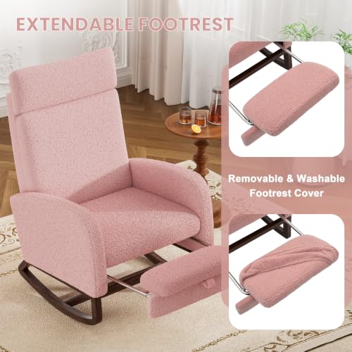Image of Teddy Nursery Rocking Chair, High Back Glider with Footrest, Purplish Pink