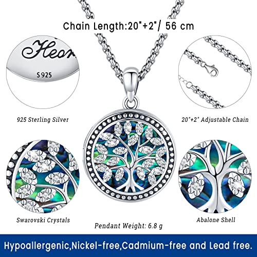 Locket Necklace For Women That Hold Pictures Tree Of Life Locket Necklace Female Lockets Pendant With Double Picture Inside Women's Lockets Small Metal Round Locket Forever In My Heart 925 Sterling Silver Lovket Abalone Shell #TOP2