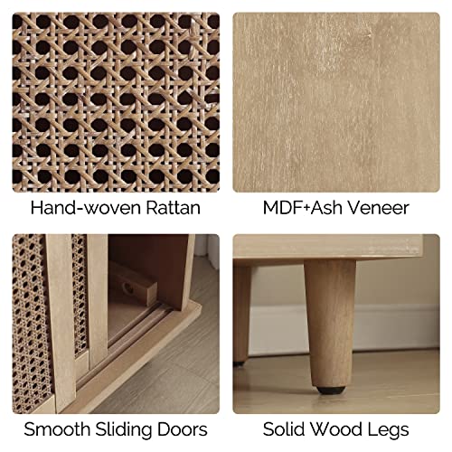 Art Leon Rattan Sideboard Buffet Cabinet, Set Of 2, Mid Century Modern Storage Cabinet With Sliding Doors, Accent Cabinet With Shelves For Kitchen, Living Room, Hallway, Antique Wood Finish #TOP3