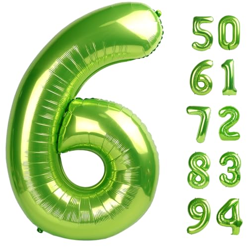 Image of Light Green 6 Balloon, Number Balloons 40 Inch, 6th Balloons for Birthday Decorations, Light Green Party Supplies 6 Birthday Balloon, Number 6 Balloon