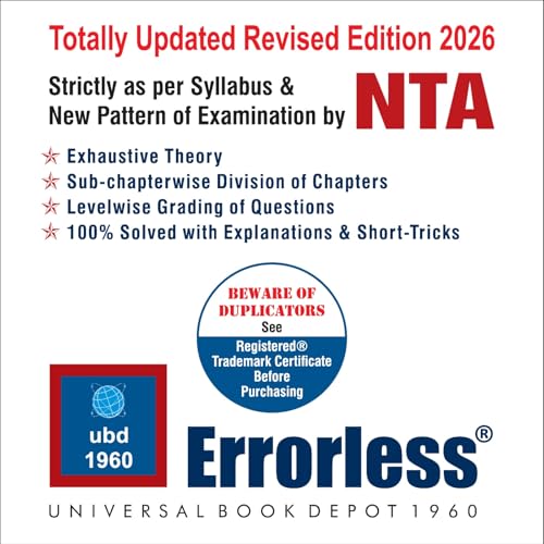 Image of UBD1960 Errorlessभौतिकी (Physics Hindi) for NEET /IIT-JEE(Main & Advanced)as per NTA (Paperback+Free Smart E-book)New Edition 2026 (2 volumes) Original Errorless Self Scorer with Trademark Certificate