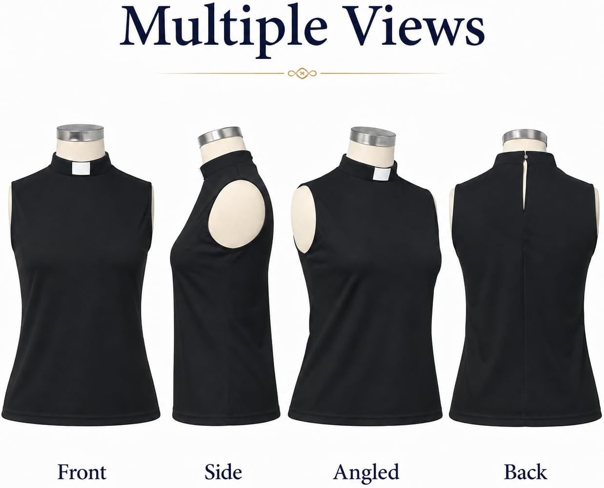 Women's Clergy Sleeveless T-Shirt Tab Collar Clergy Minister Priest Outfit Priest Costume Shirt Tops