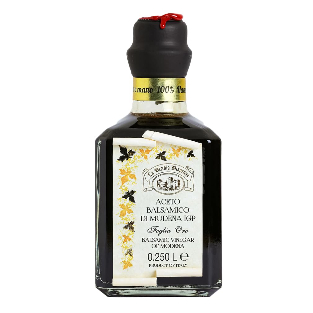 La Vecchia Dispensa - Balsamic Vinegar of Modena IGP | Gold Label - Unique Blend of Balsamics Aged 10 - 30 Years | One 8.45 Fl Oz (250ml) Glass Bottle with Wax Sealed Cork | GMO-Free | Imported from Italy