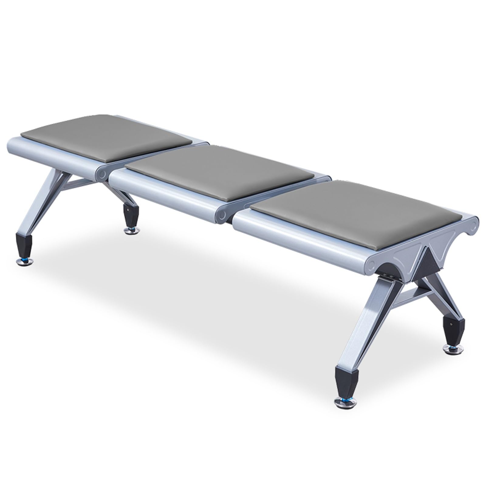 SnamicE Waiting Room Chairs,3-Seat Armless PU Office Reception Sofa, Backless Waiting Room Chairs for Airport, Bank, School - Stylish Red Guest Seating,Grey