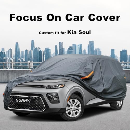 Image of GUNHYI Premium Car Cover Custom Fit Kia Soul (2009-2026), 16 Layers Heavy Duty Car Cover Waterproof All Weather with Zipper Door for Sun Rain Snow Dust Uv Protection
