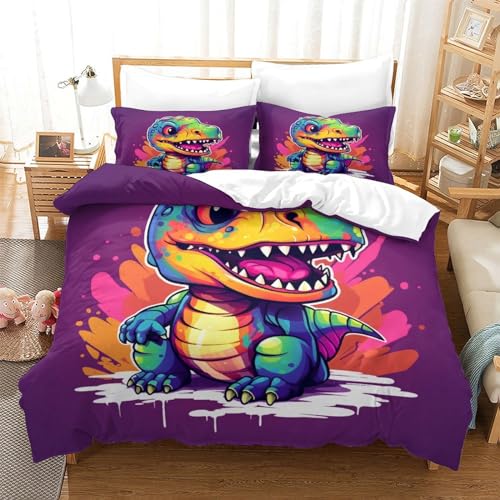 Housse de couette dinosaure 3 pièces parure de lit microfifre douce pour ado et enfant - 3