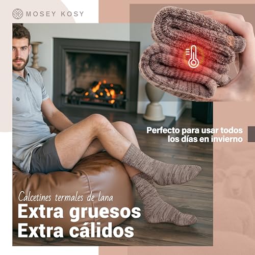 MOSEY KOSY 4 Pares de Calcetines de Lana Merino para Caminar y Senderismo Cálidos Extra Grosos Térmicos Cómodos con Corte Alto para Trabajo para Mujer y Hombre(Serie de Color Café,36-42) - imagen 2