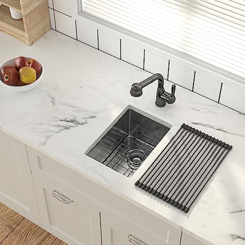 Bar Prep Sink Undermount Black - Lepuday 10"X18" Kitchen Sink 16 Gauge Stainless Steel Round Corner Gunmetal Black Kitchen Sink Bar Sink #TOP1