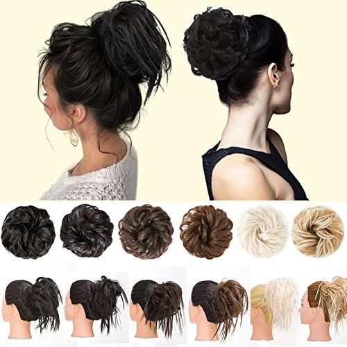 Moonshow Black 2PCS Messy Hair Bun Hair pieces for Women Tousled Updo Fake Bun Ponytail Hair Piece With Elastic Rubber B