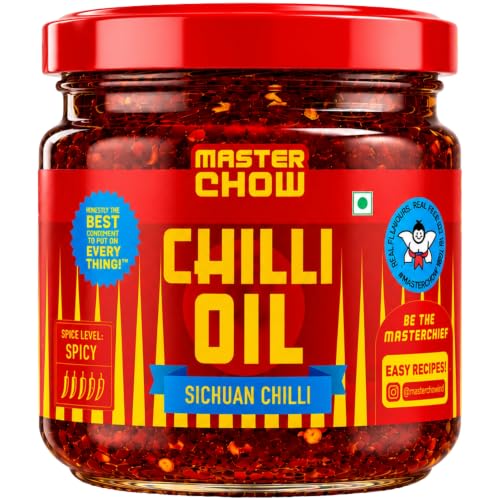 Image of MasterChow Sichuan Chilli Oil (170g) | Spicy, Crunchy, Garlicky Flavor | Made with Sichuan Peppercorns, Crunchy Garlic & Red Chillies | Gluten-Free | Eat With Momos, Pizza, Noodles