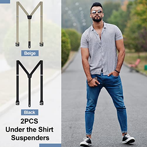 Eurzom 2 Pcs Hidden Suspenders For Men Under The Shirt Suspenders Men Side Clip Suspenders Utility Suspender For Untucked Men (Black, Beige, X-Large) #TOP2