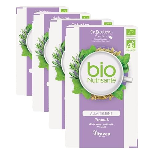 BioNutrisanté - Infusion Allaitement BIO 100% naturelle - 20 sachets - Lactation et Relaxation - Fenouil, Anis vert, Verveine, Mélisse - Vitavea (Lot de 4)