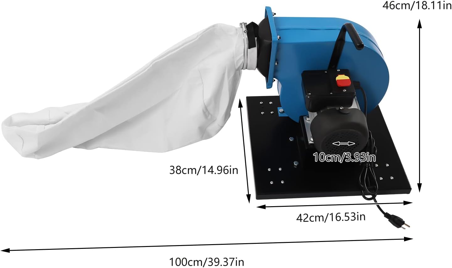 14.8 Gallon Dust Collector, 1HP 550 CFM Wheeled Jet Dust Collection with 4 Wheels, Potable Bag Dust Collector Wall-Mounted 30 Micron Bag Filtration Dust Tool
