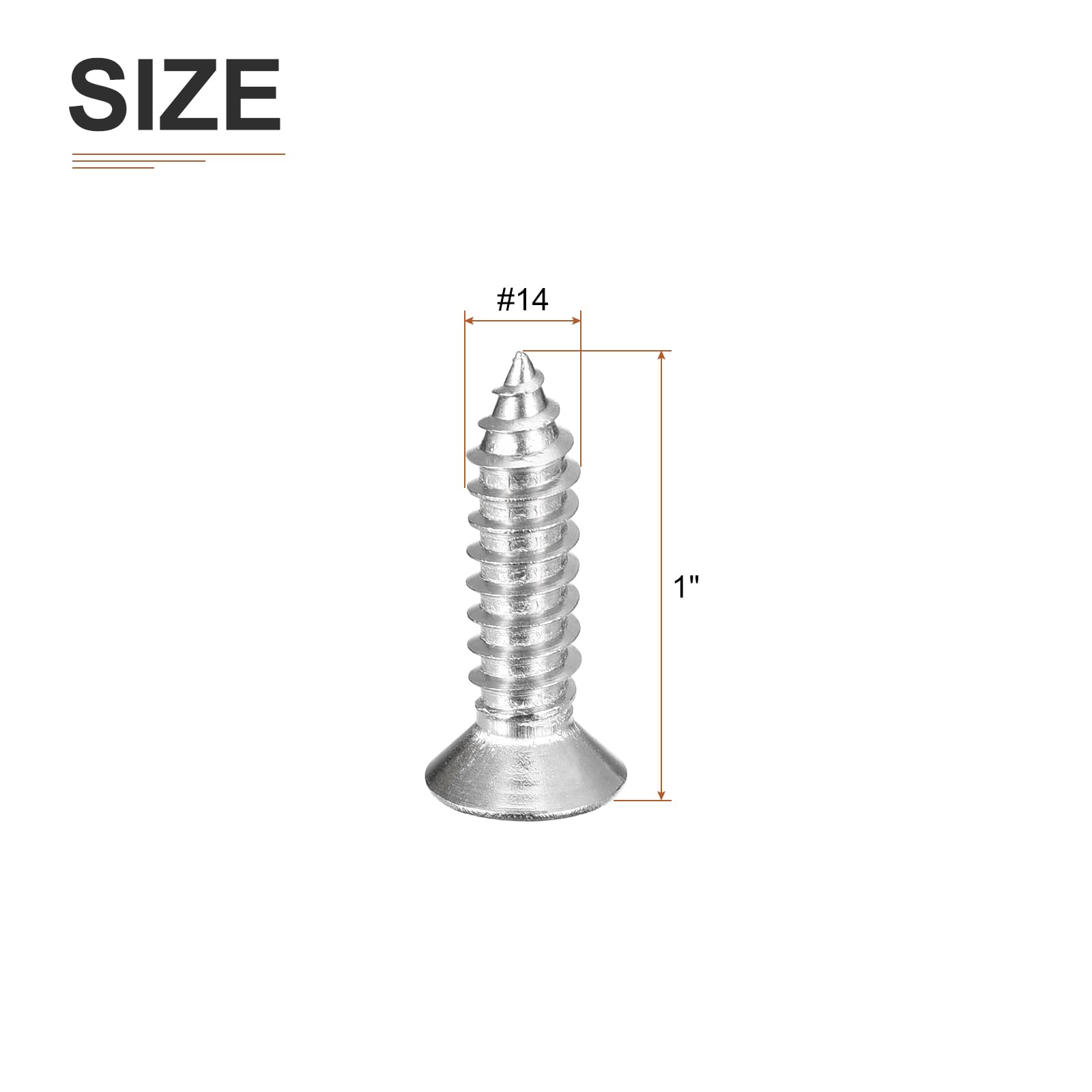 DTGN 25Pcs #14x1" Flat Head Wood Screws, 304 Stainless Steel Phillips Self Tapping Screws - Good for Woodworking Furniture - Silver - Image 2