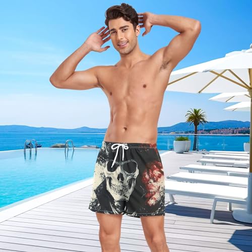 Skull Gothic Art Mens Swim Trunks with Liner, Cool Quick Dry Beach Swim Shorts, Swimwear Bathing Suits S4