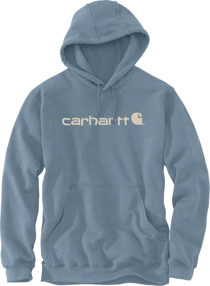 Carhartt Men's Thundercloud Heather Loose Fit Midweight Logo Graphic Sweatshirt Hooded, Blue, Xl