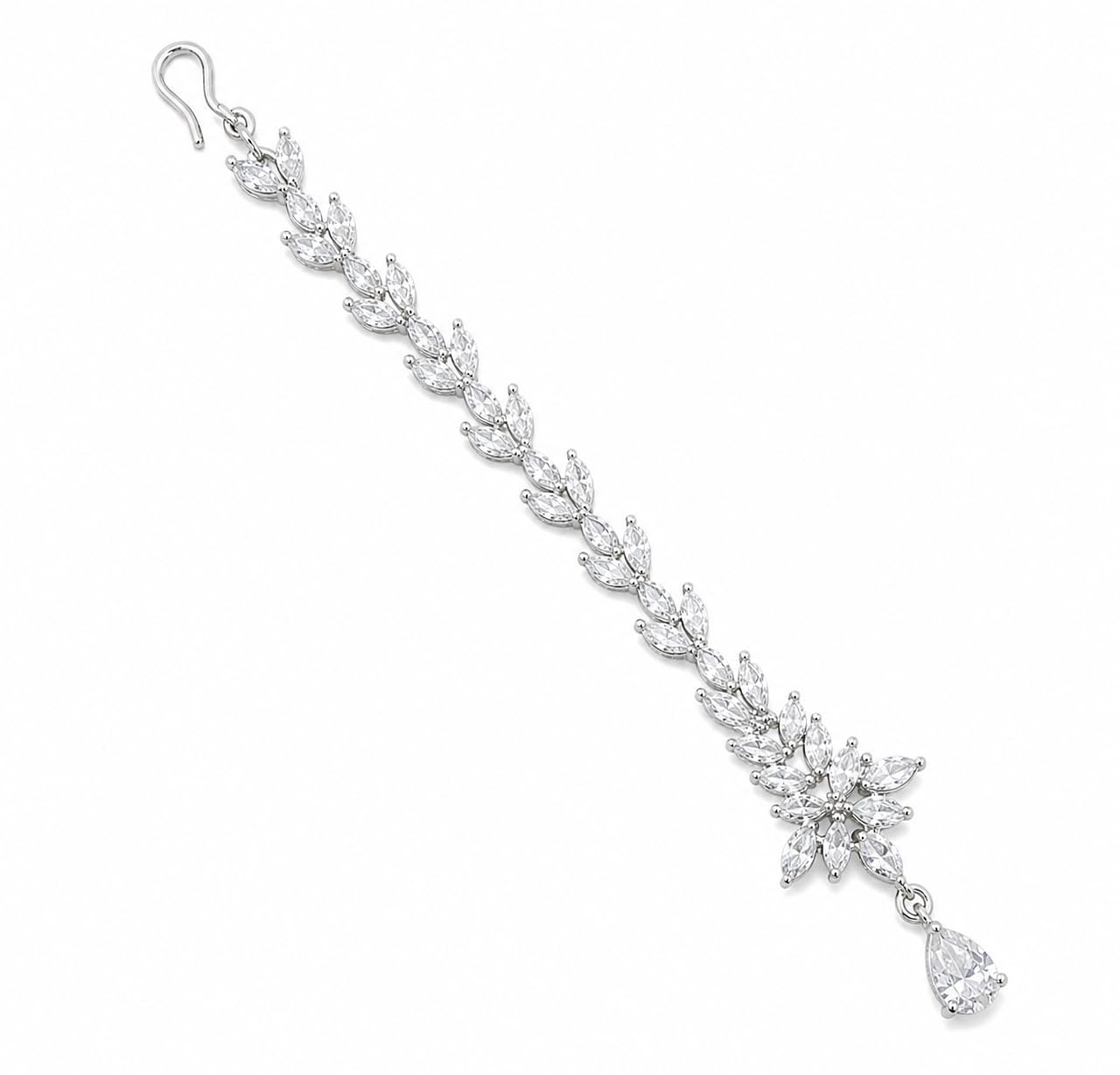tanaira American Diamond Mangtika For Women | Silver Plated Brass Maang Tikka | Stylish Bridal Tika | Trendy Forehead Jewellery | Wedding Accessories-picture-13