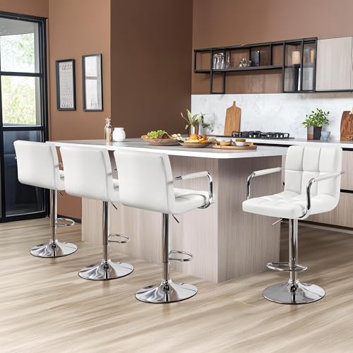 Image of Yaheetech Bar Stools Set of 4, Swivel with Backs, Adjustable Height, White