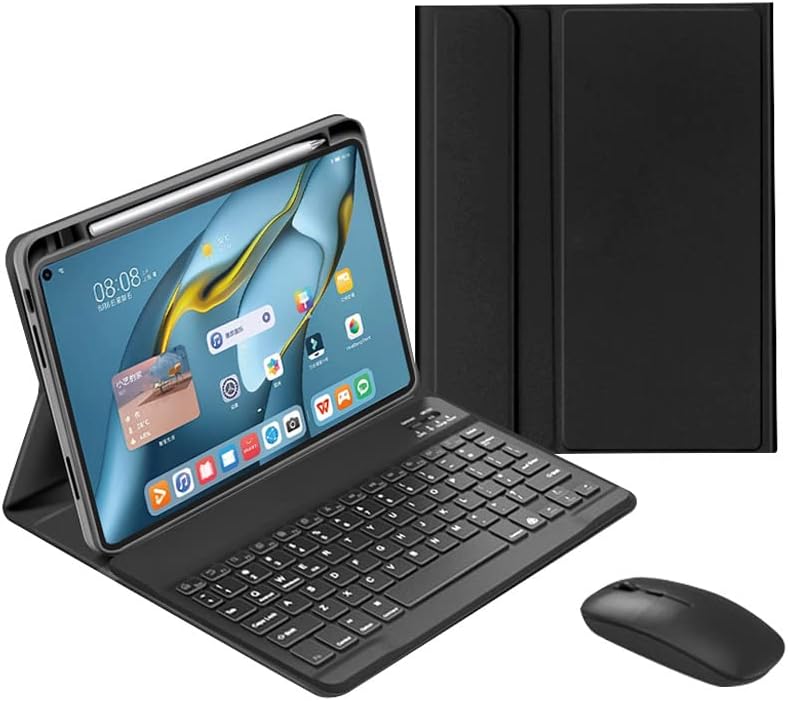 Keyboard Case for Huawei MatePad 10.4, Slim Smart Leather Case Built in Pencil Holder with Wireless Bluetooth Keyboard and Mouse for Huawei MatePad 10.4" BAH3-AL00 BAH3-W09 / Honor V6, Black