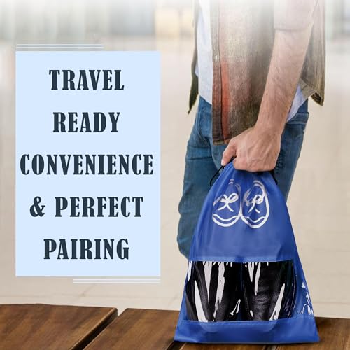 Image of Heart Home Pack of 24 Travel Shoe Organizer | Storage Bags | Travel Carrying Bag | Storage Organizers Set | Shoe Cover with Transparent Window | Shoe Dori Cover | Brown & Royal Blue
