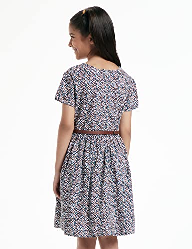 Image of Amazon Brand - Jam & Honey Girl's 100% Soft & Pure Cotton Comfortable and Stylish Printed Woven Dress with Short Sleeves and Belt - Perfect for Every Occasion