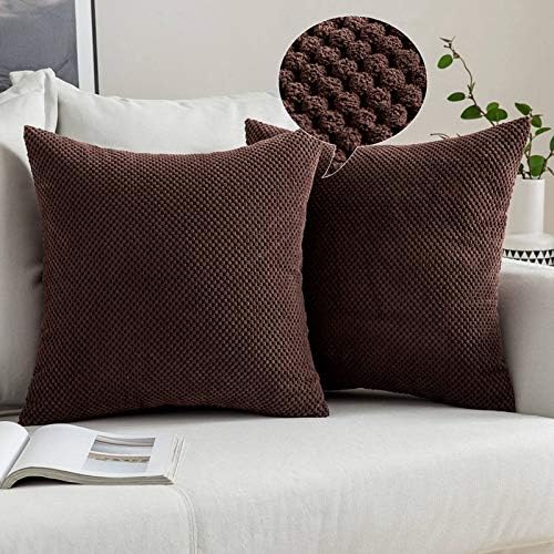 MIULEE Corduroy Granule Fabric Square Throw Pillow Case Solid Cushion Cover Sham Home for Sofa Chair Couch Bedroom Decorative Pillowcases 16x16 inch 40x40cm 2 Pieces Lemon
