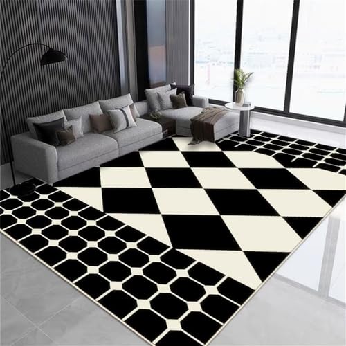 Tapis salon motif géométrique noir durable et facile à laver - 2