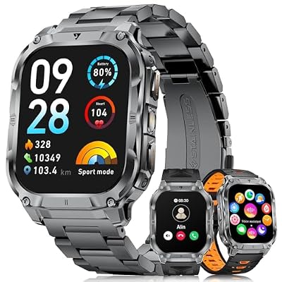LIGE Military Smart Watch for Men(3 Bands),1000mAh/2 HD Large Screen Smartwatch, Flashlight/110+ Sports Modes, Fitness Tracker Watch for Android iOS,Black