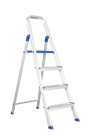 Alnico Blue 4 Step Heavy Duty Foldable Aluminium Ladder with Platform Load Capacity 150 Kg