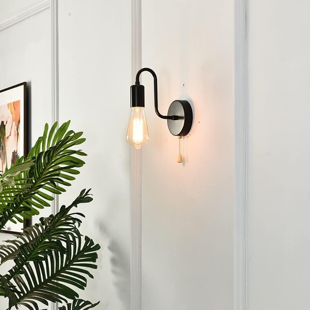 Foco de Pared con Casquillo E27, Estilo Retro de Metal y Hierro, para Loft, con Interruptor de cordón para Dormitorio, Sala de Estar, Garaje, Porche y Pasillo.