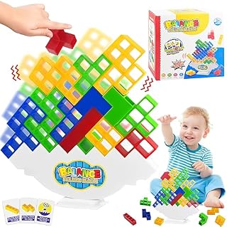 Shinybox Tetra Tower gra dla dzieci, 32 bloki do balansowania, gra Tetris dla dzieci, zabawka Montessori do balansowania, wieża układana, prezent dla chłopców i dziewczynek (32 bloki)
