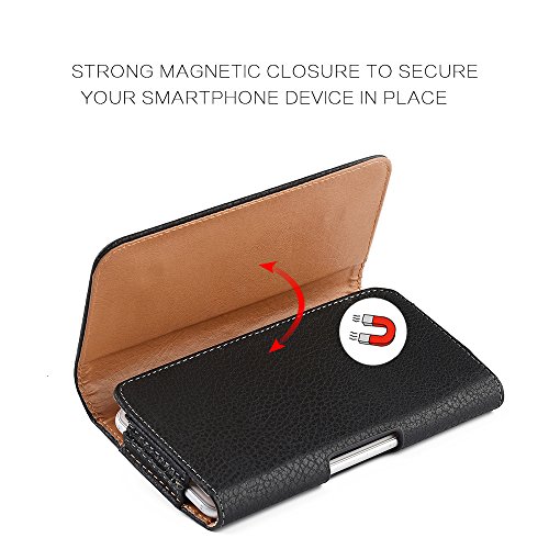 Aiscell Belt Pouch For Stylo 3 Plus, Stylo 2, Stylo 2 V, Stylo 3, Black Leather Sleeve Magnetic Flap Pouch Case Belt Loop Holster, Fits Phone With Armor Hybrid Dual Layer Cover On #TOP1