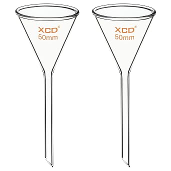 XCD Filter Funnel 2 Packs, 50mm O.D. 50mm Stem Borosilicate Glass for Safe Liquid Filtering, Transfer & Filling