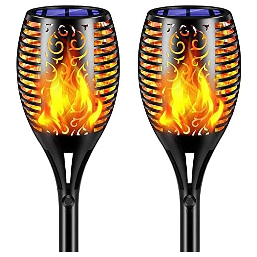 Epyz Solar Light Outdoor Waterproof Flickering Flame Mashaal Lamp 96 Led Auto On/Off for Yard Garden Party and Festival Decoration [ Pack of 2, Warm Yellow ], ABS Plastic