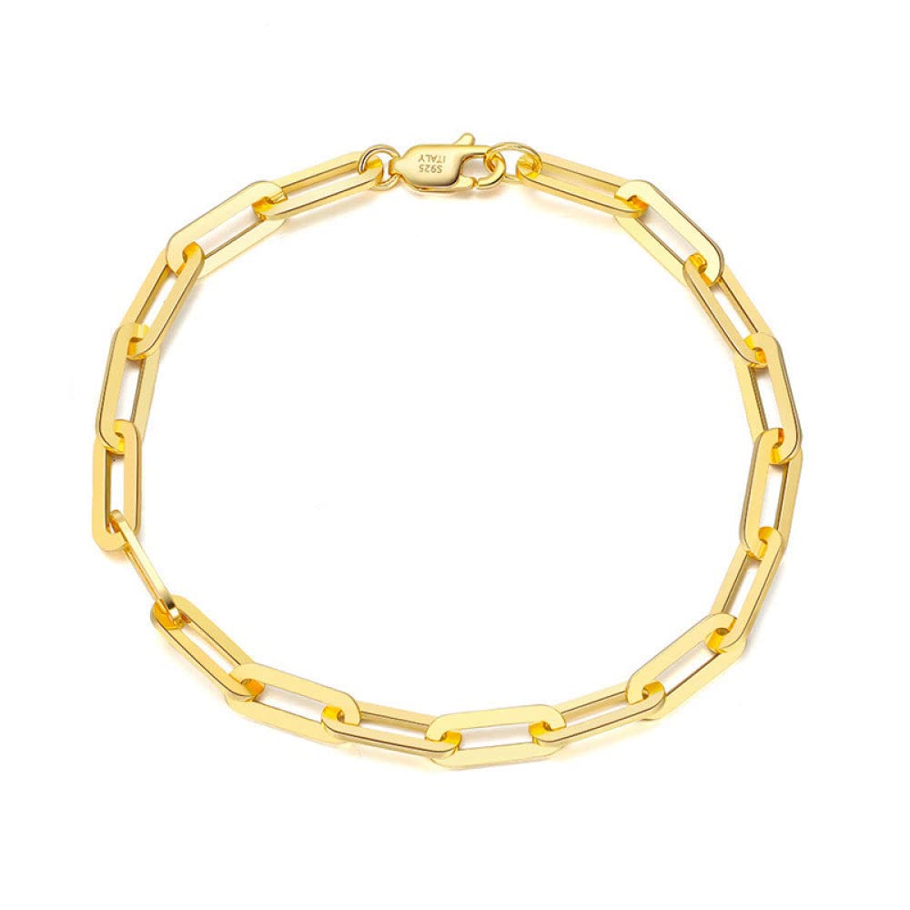 OZEO Armreif Damen,S925 Sterling Silber Vergoldet Armband Einfache Kreuz Büroklammer Gliederkette Armbänder Verstellbare Armreifen Freundschaftsarmband Schmuck Für Damen Männer Geschenk, 19 cm