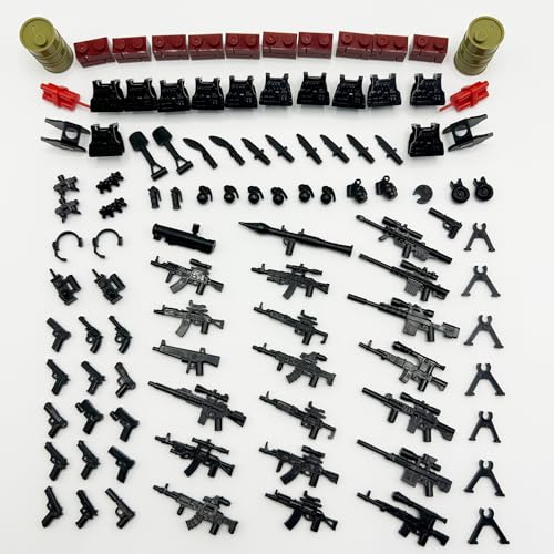 Image of 108 Pcs Military Guns & Weapon Pack, Bricks Accessories for Army Minifigure Block Toys, Soldier Equipment Shields for Army Soldiers Set Building Block Kits