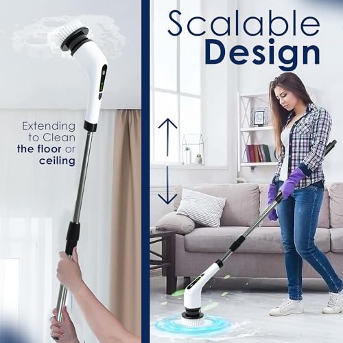 Image of DOSCHAMOSENMS Electric Spin Scrubber - 7 in-1 Waterproof Scrub Brushes for Floor Cleaning 2 Speeds Cordless Shower Scrubber with Long Handle