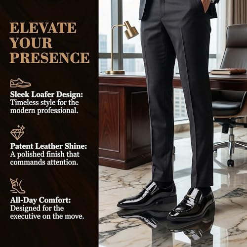 Image of Men's Vintage High Gloss Slip On Dress Loafer Shoes Formal Business Pointed Toe Patent Leather Loafers