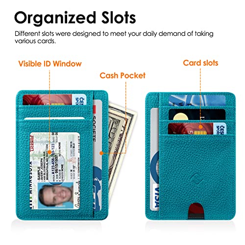 Image of FINTIE Slim Minimalist Front Pocket Wallet, RFID Blocking Credit Card Holder Card Cases with ID Window for Men Women (Legacy Teal)