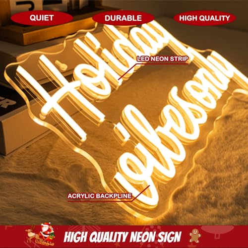 Image of Holiday Vibes Only Neon Sign LED Neon Light Festive Wall Decor for Party | Seasonal light up sign for holiday parties, weekend gatherings, home bars, bedrooms & photo backdrops, LED wall art decor